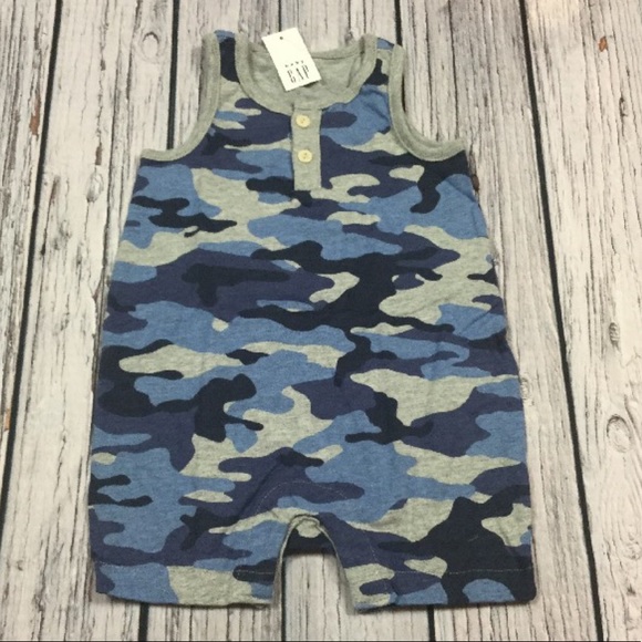 Gap Boys 0-3 Months Blue Camouflage Romper - Picture 5 of 8